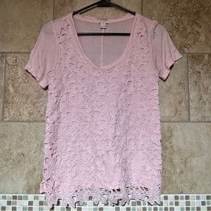 J. Crew Textured Floral Front V-Neck T-shirt XS